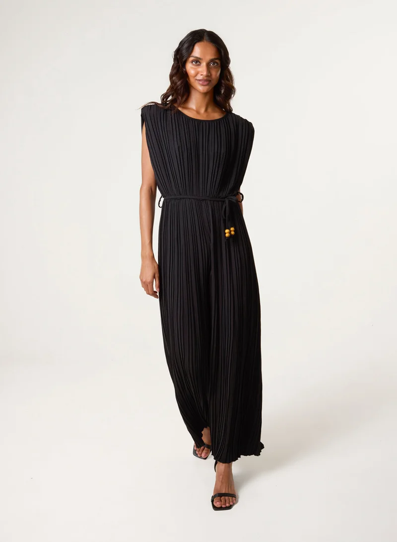 Blue Vanilla Pleated Shoulder Pad Jumpsuit